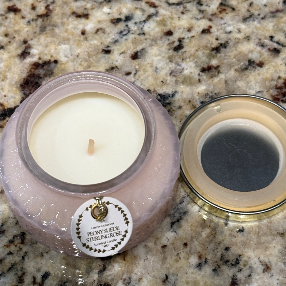Peony Suede Sterling Rose Scented Candle with Gold Lid—BRAND NEW, NEVER USED! - Picture 5 of 8